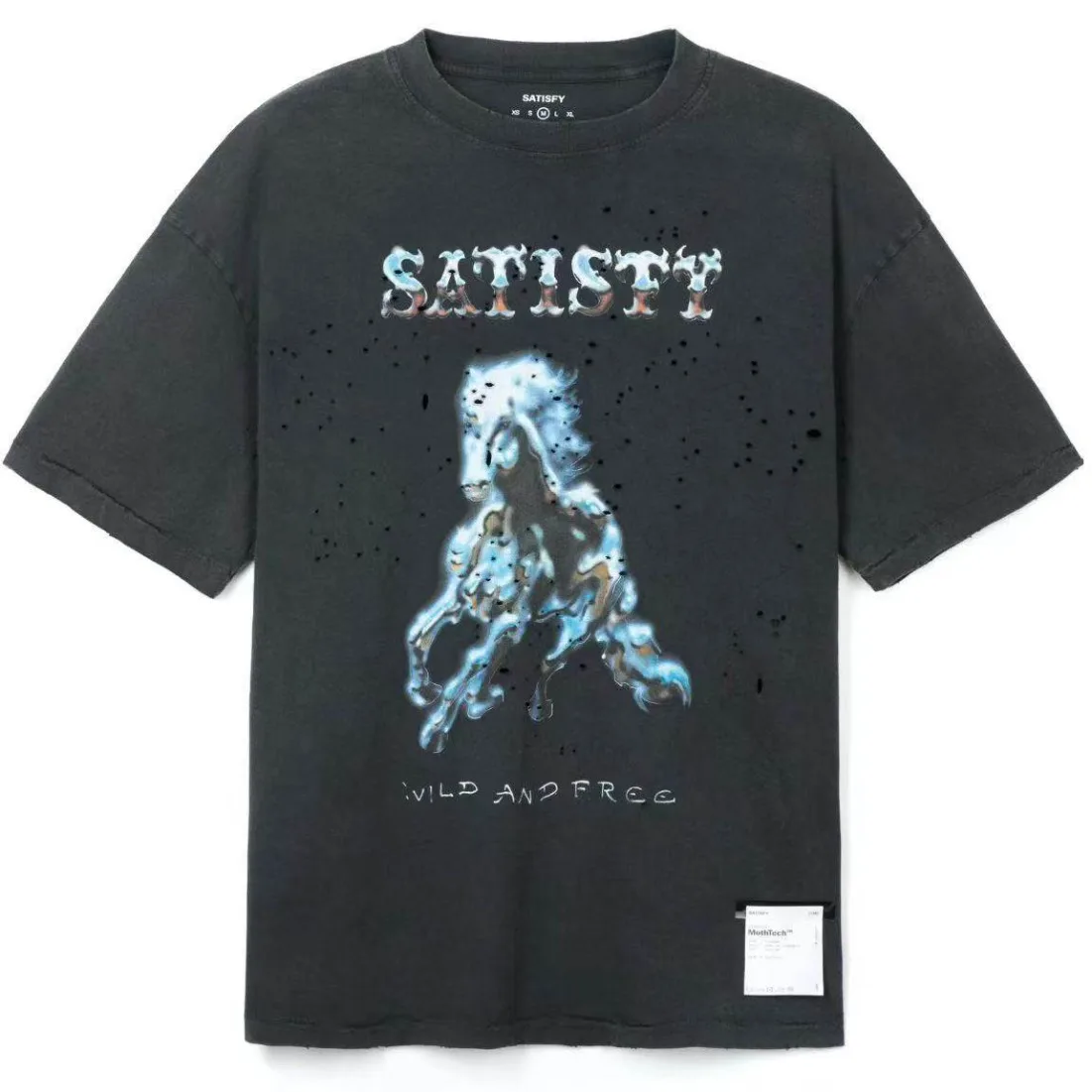 Satisfy 26ss Mothtech T-shirt aged black metal texture galloping horse short sleeve T-shirt