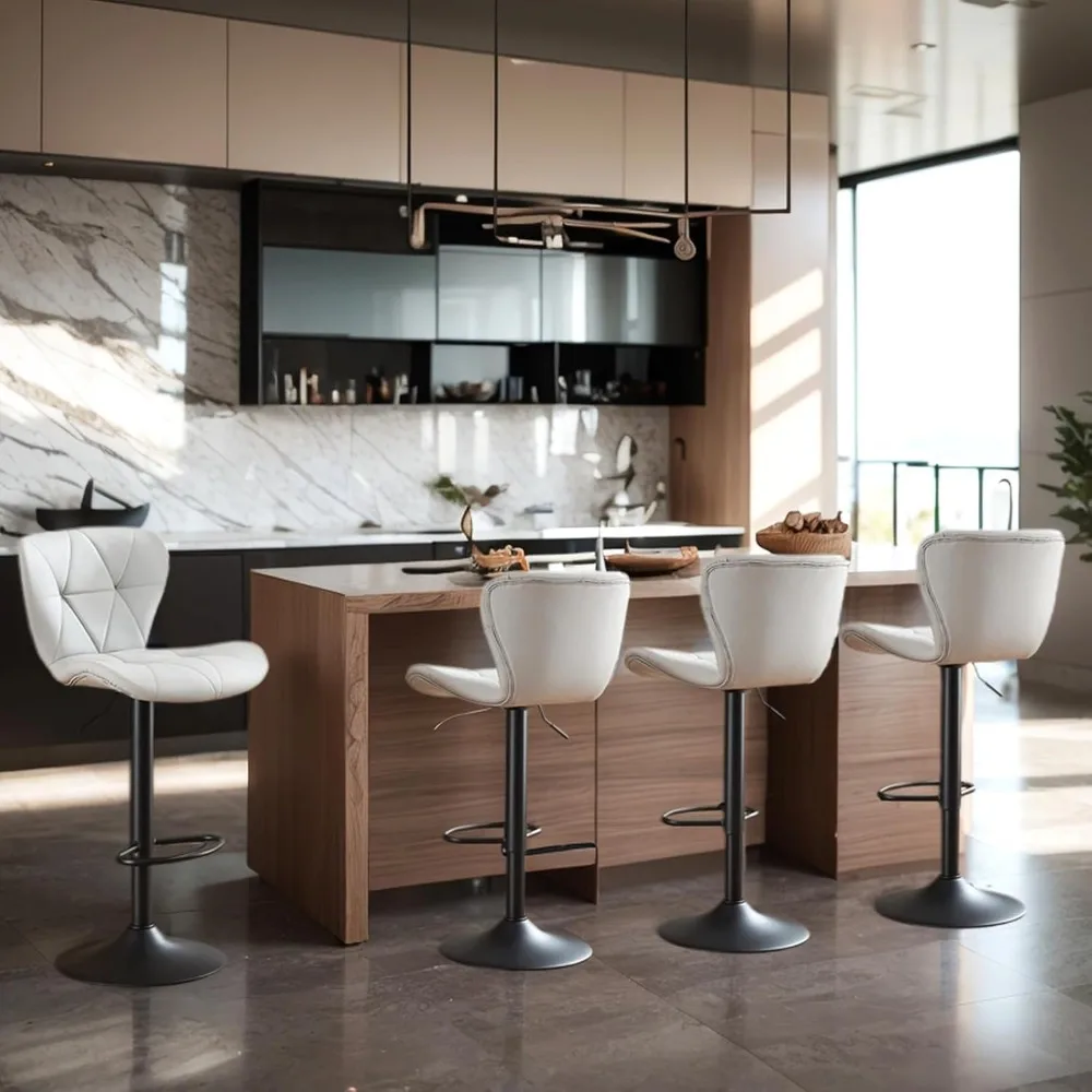 adjustable bar stools set of 6, modern pu leather upholstered, armless swivel bar chairs with back for kitchen bar island(grey)