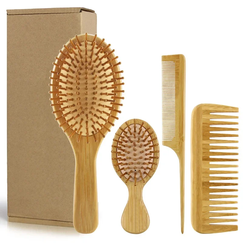 1 Pcs Hair Comb Set Eco-friendly Bamboo Wooden Air Cushion Massage Comb For Children Adult Wide Tooth And Pointed Tail Cmb