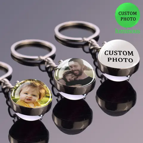 Keyring Customized Products Custom Logo Photo DIY Luminous Keychains Glass Ball Pendant Key Chain Personalized Jewelry Gift