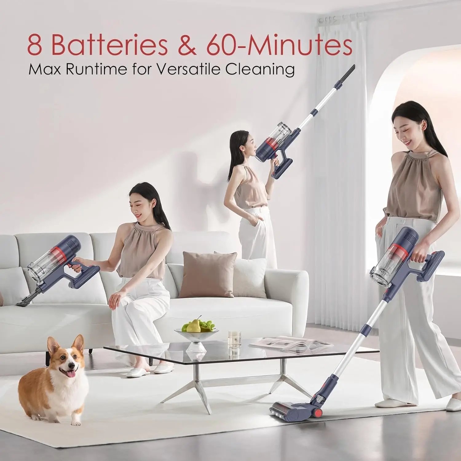 Cordless Vacuum Cleaner, 36Kpa Stick Vacuum Cleaner with Upgraded Cyclone System, 2-Mode Floor Head, 60 mins Detachable