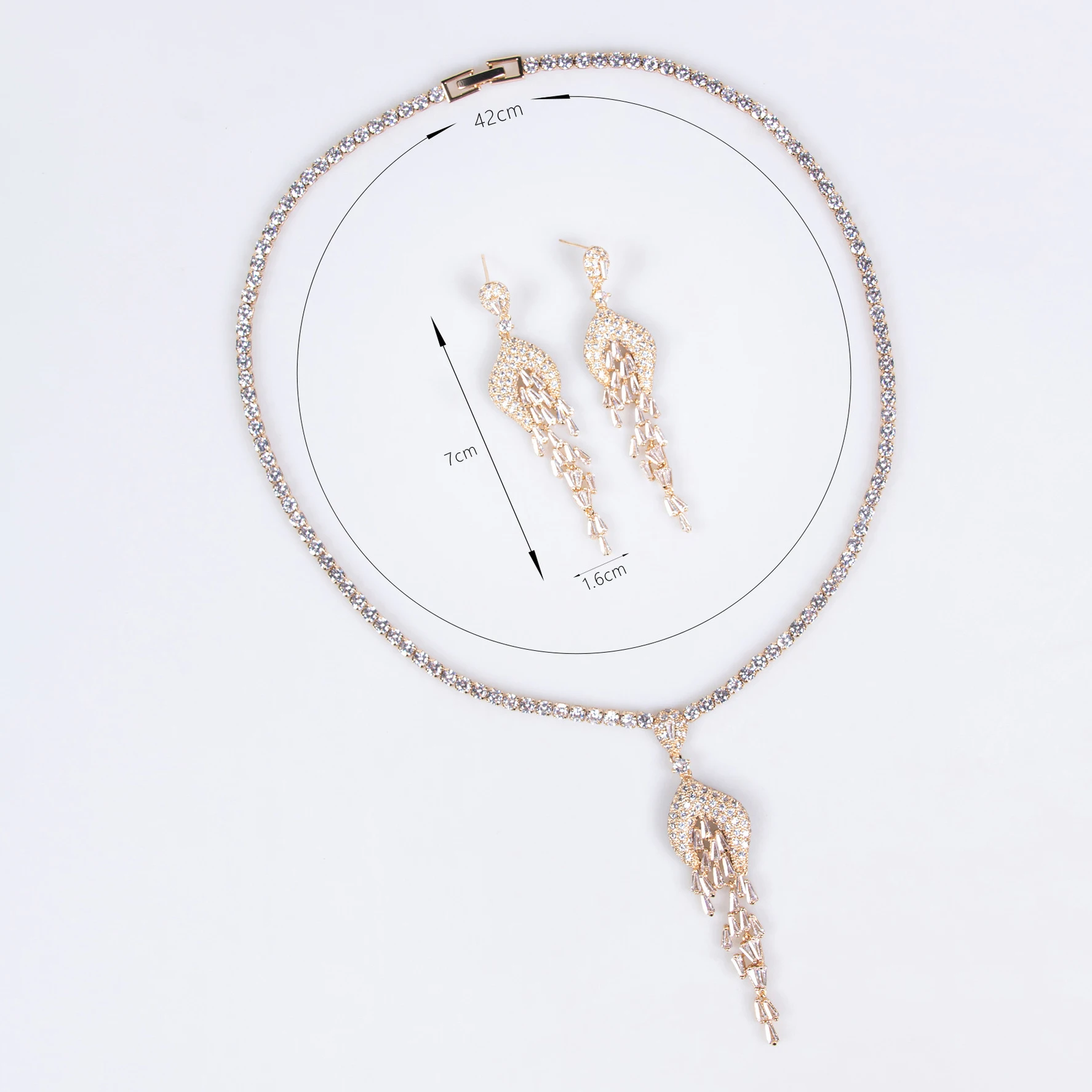 

Long 2 Pieces Sparkling Twinkle Jewellery Necklace Earrings Set Saudi Women's Dress Prom Event Holiday Wedding Bridal Gift M-375