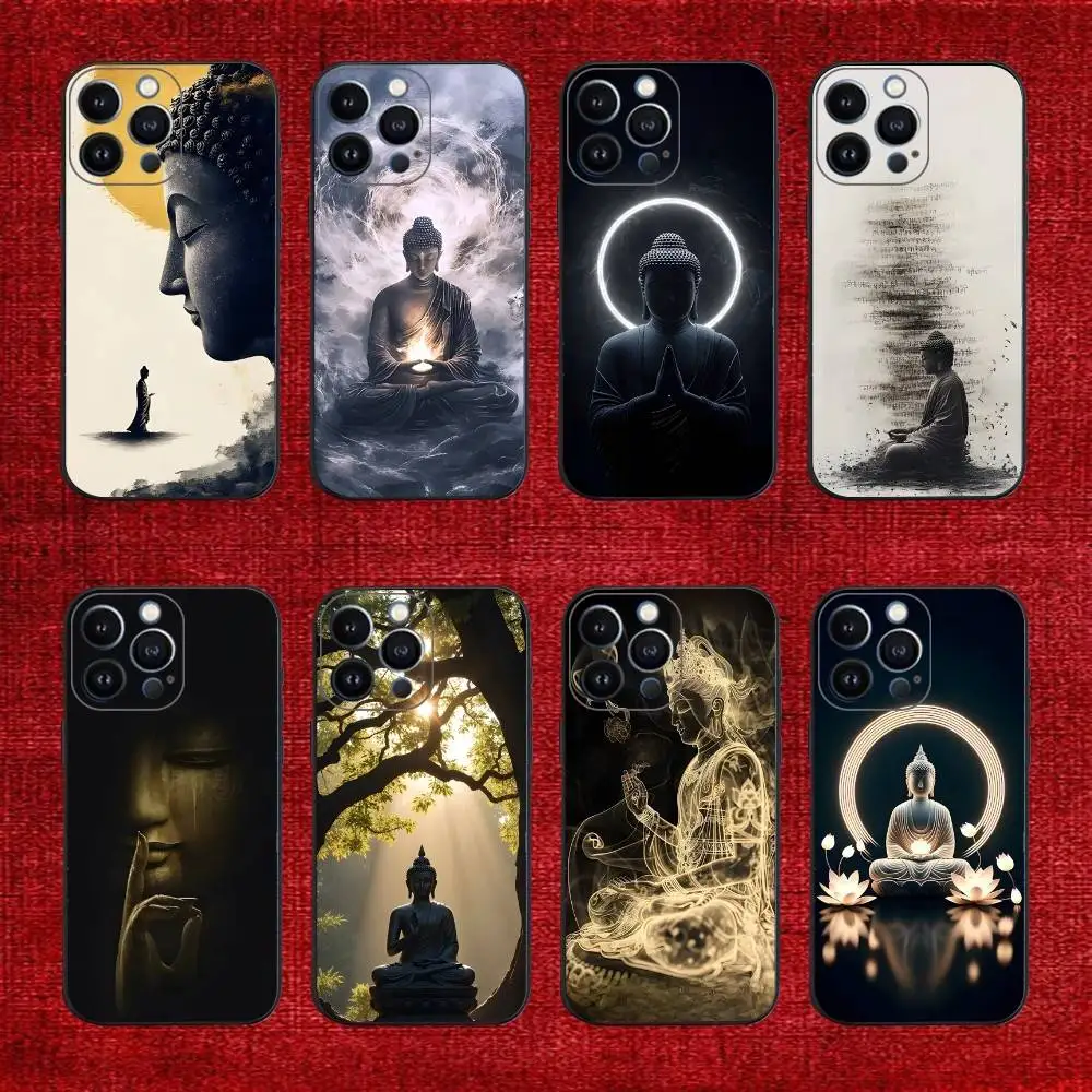 

Buddha Art Pattern Phone Case For iPhone 16e,16,15,14,13,12,11,Pro,X,XS,Max,XR,Plus,Mini Soft Black Cover