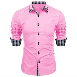 New 11 -color men's shirt Classic long -sleeved shirt double -breasted solid color loose Hawaiian shirt business office 6xl