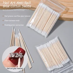 100pcs/Bag Disposable Nail Spill Prevention Glue Wood Cotton Buds Sticks Multifunctional Cleaning Tools