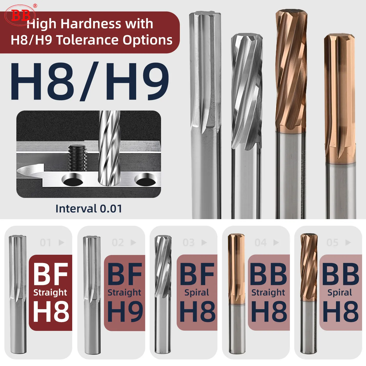 BB ドリルリーマー H8 H9 ストレートおよびスパイラルフルート 金属アルミニウム用 2-20mm 工具