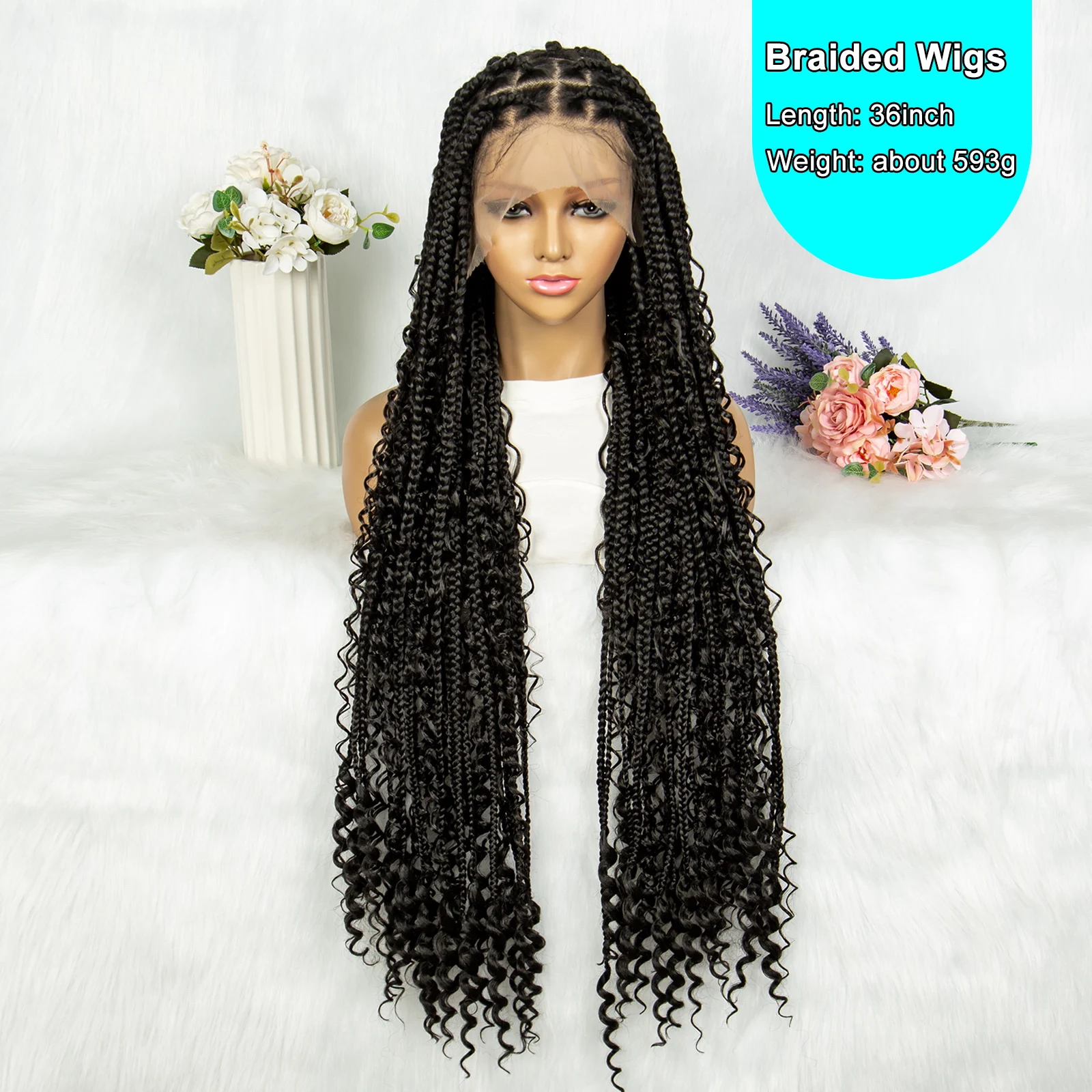 KIMA Synthetic  Full Lace Braided Wigs Africa Wig Lace Front Wig With Baby Hair For Black Women Wig Curly Hair Wigs