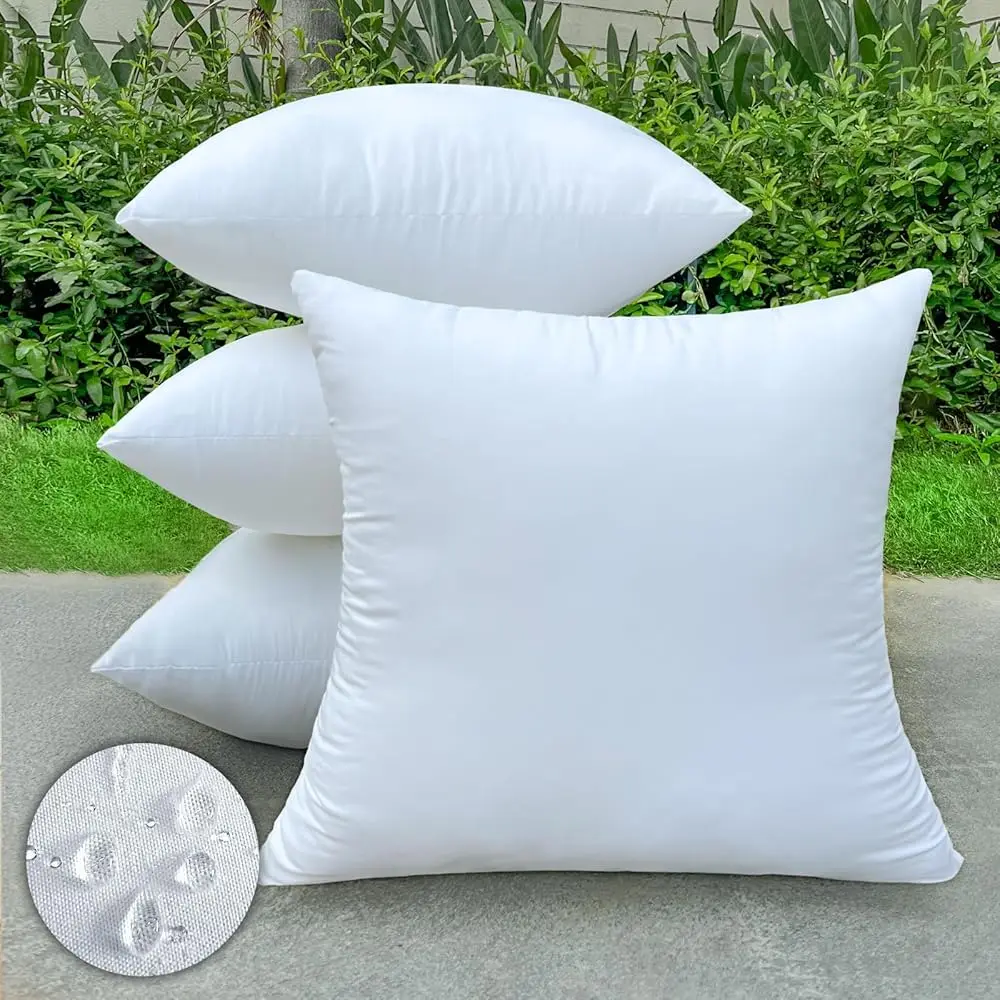 

16X16 Outdoor Pillow Inserts Set Of 4, Water Resistant & Durable, Hypoallergenic, Fluffy And Plump Cushion Filler For Patio