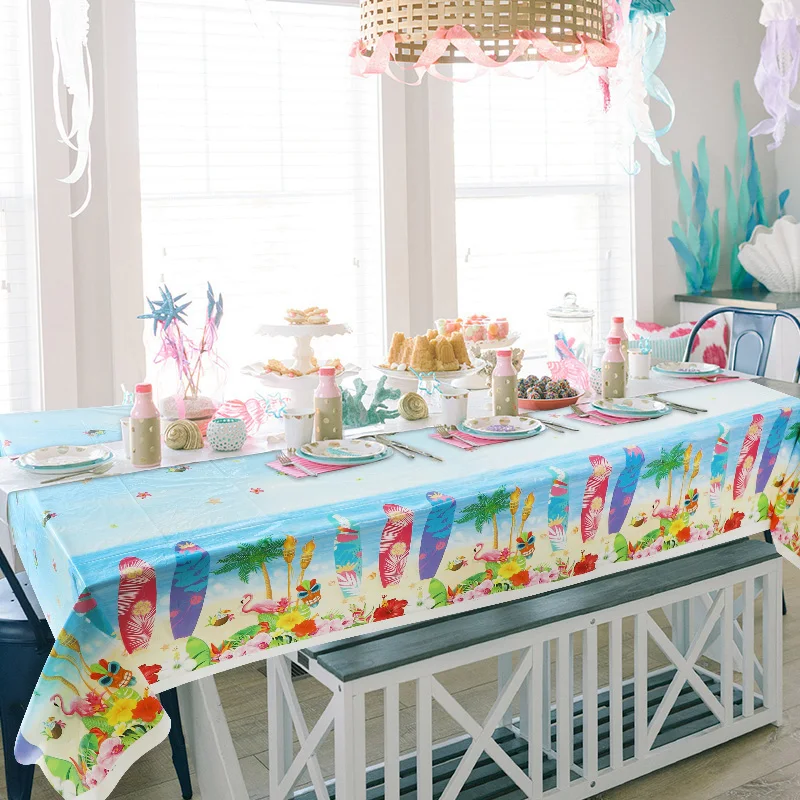 Hawaiian Party Einweg Tischdecke Gras Blumen Muster Tischdecke Tropical Sommer Strand Geburtstag Party Dekoration Lieferungen