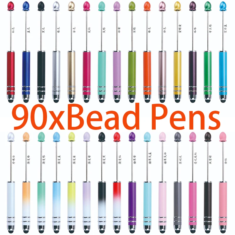 

90Pcs DIY Touch Screen Bead Pens Stylus Beadable Ballpoint Pens 2 in 1 Cute Stationery Pens School Office Supplies