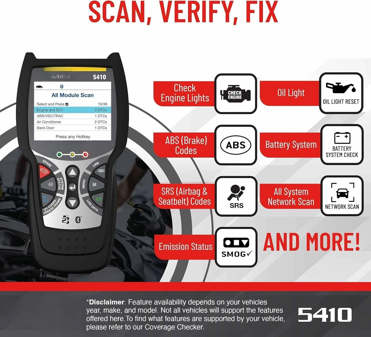 

5410 Всесистемный инструмент сканирования OBD2 — двигатель для проверки считывания/замена, ABS, SRS и коды передачи