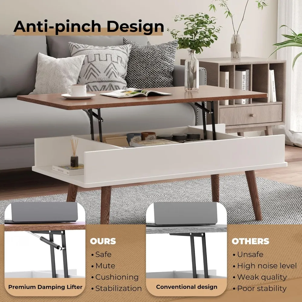 Rising Top Coffee Table: Quick Setup Storage Center Table with Large Hidden Compartment