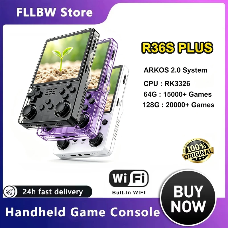 FLLBW Original Arkos R36s Plus Consola 4"IPS Big Screen Retro Handheld Game Console Linux 64-bit System Portable Pocket R36plus
