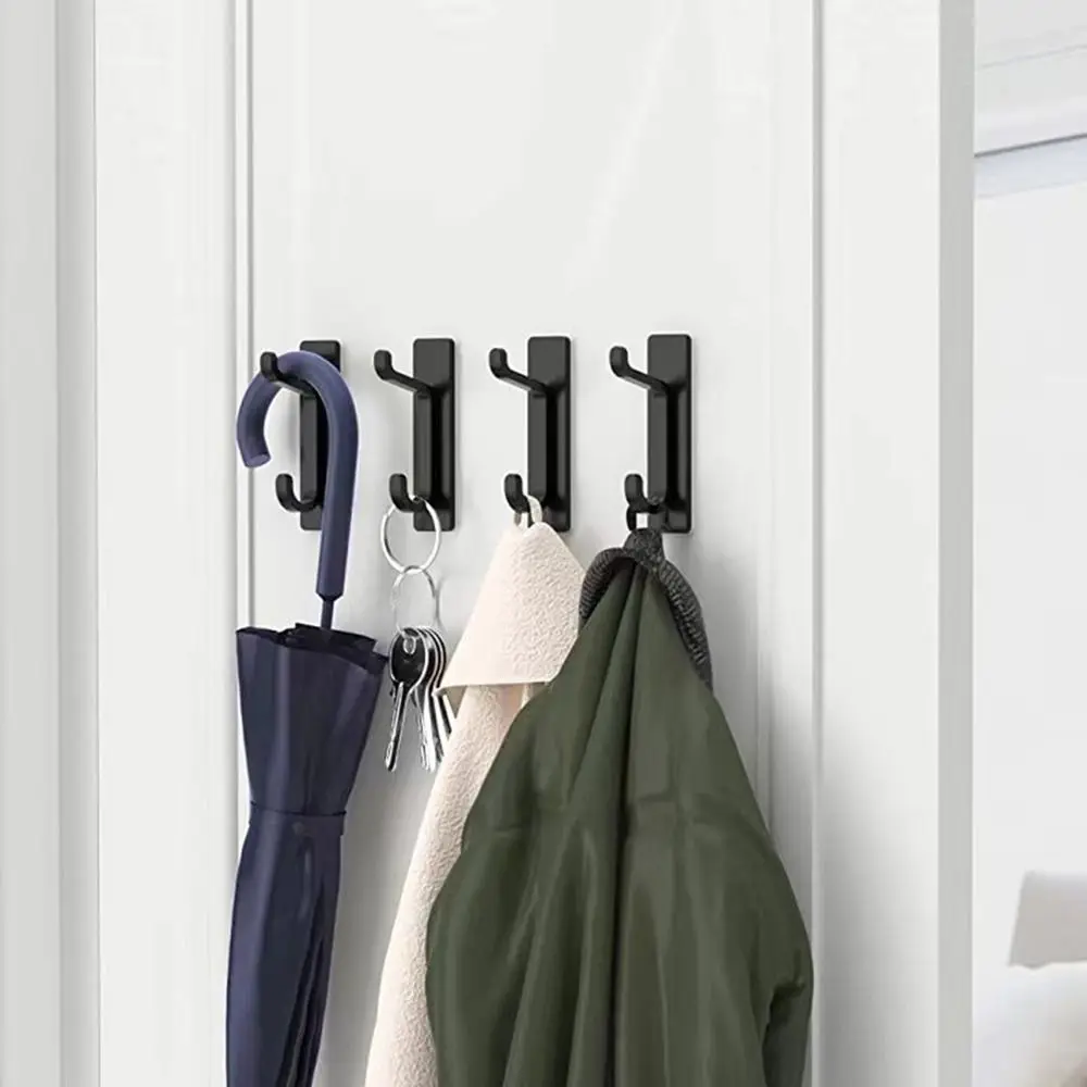 

Black/Silver Stainless Steel Towel Hooks No Drilling Wall Mounted Wall Clothes Hanger Heavy Duty Self Adhesive Coat Rack