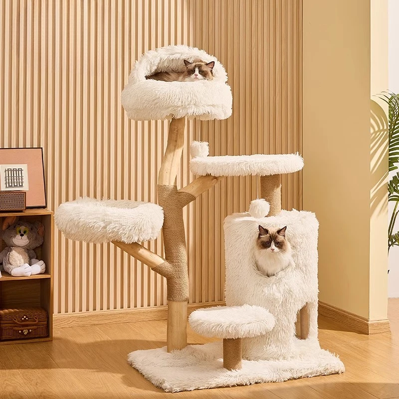 Cloud solid wood cat climbing frame, nest tree integration, winter warmth, cute fruit wood trunk cat climbing frame