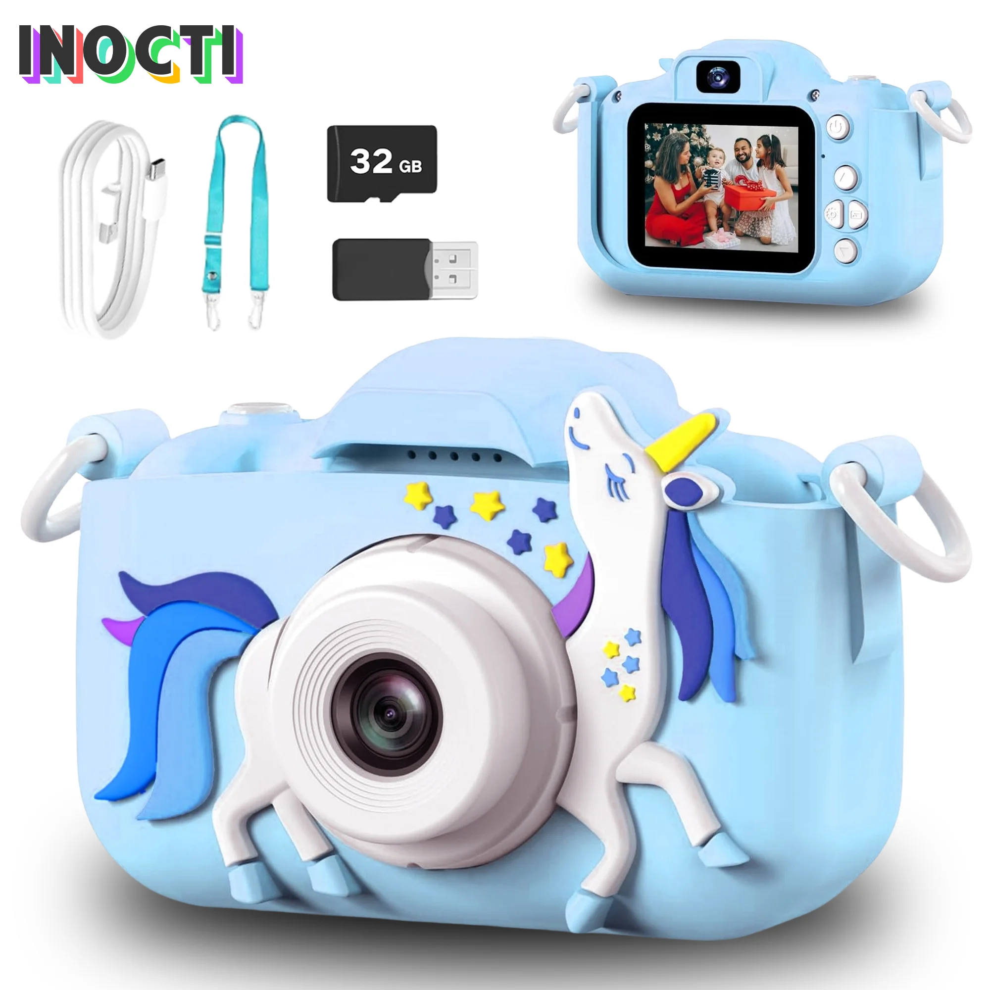 

INOCTI Kid's Camera Toddle Selfie Camera Unicorn Series Digital Toy With 32GB Gift Toys Christmas Birthday Gifts