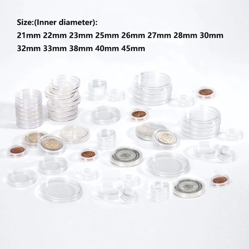 10–50 Stück 21/23/24/25–45 mm COINNING-Kapseln Aufbewahrungsbox durchsichtiger Kunststoff Gedenk-COINNING Aufbewahrungsbox Coinn Aufbewahrungsbox – Detail 1
