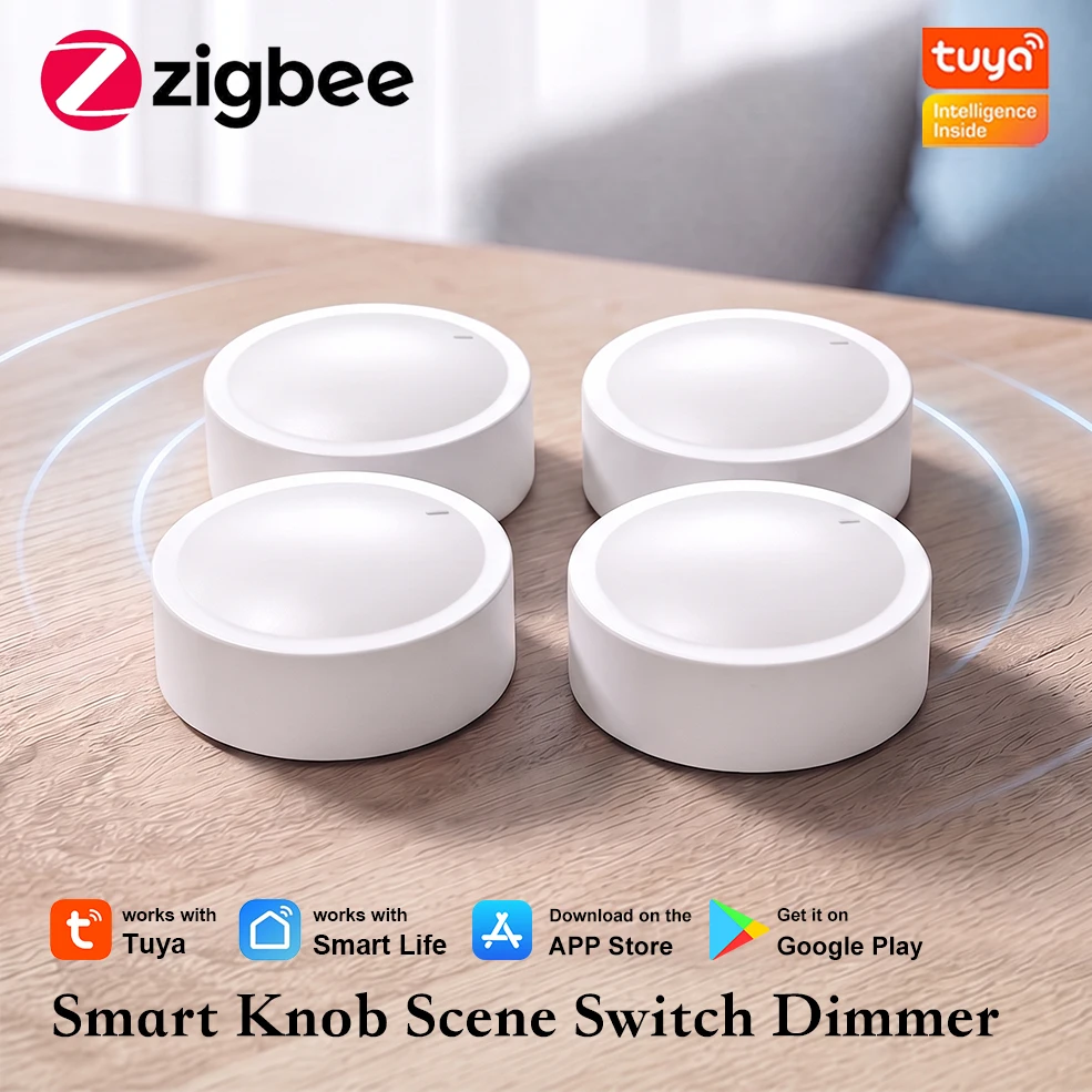 1~4PCS Tuya ZigBee Smart Knob Switch Wireless Scene Button Rotatable Dimmer Switch Home Automation Linkage For Smart Life Z2M