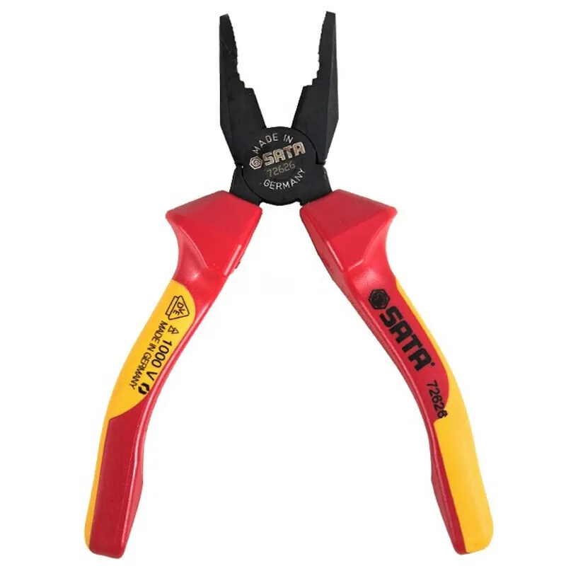 Sata 72626 Steel Wire Pliers VDE Insulated and Pressure Resistant, Labor-Saving Vise Pliers 7“