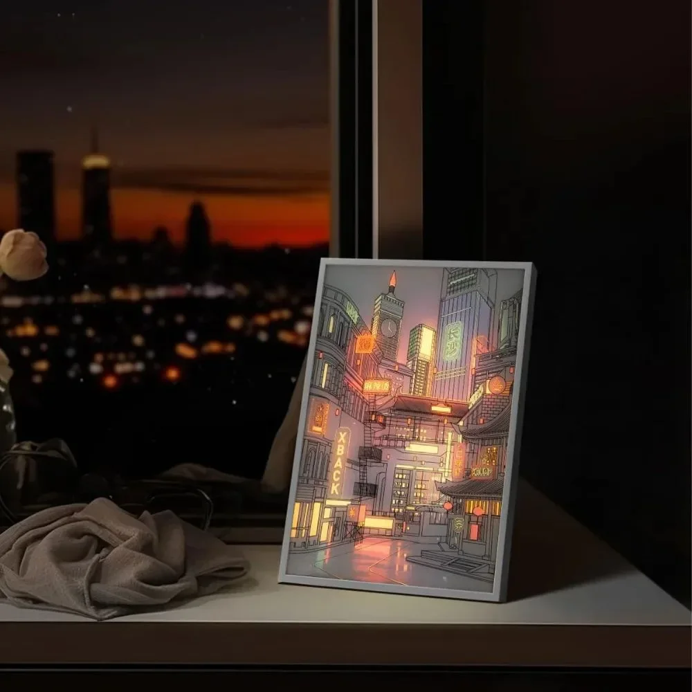 AnimePeripheral Cartoon LED Bella città Vista notturna Luce Pittura HD Immagine Decorazione camera da letto Vista notturna Lampada Festival Regalo