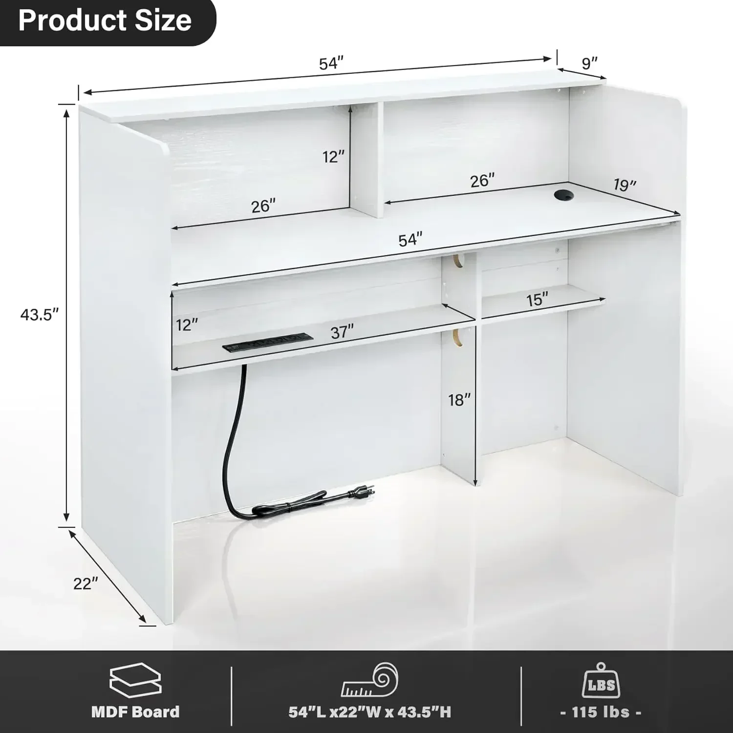 [Free Shipping, New Arrival!]Reception Desk with LED Lights, 55'' Retail Counter Modern with Storage Shelves and Cable Grommet,
