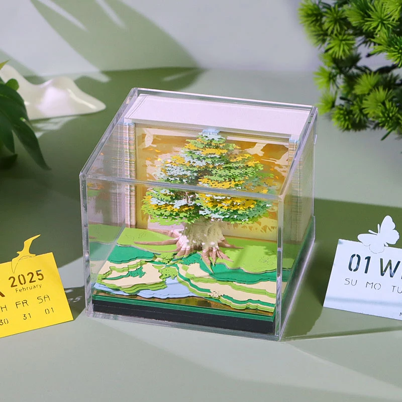 2025 Taiwan Calendar Tree House Paper Sculpture Calendar, Creative Gift, 3D Hollow Convenience Sticker