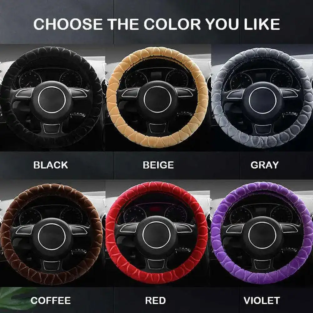 Plush Car Steering Wheel Cover Soft Short Fur Warm Winter Steering Wheel Protector Cover Anti Slip Car Decoration For Winte M9Y5