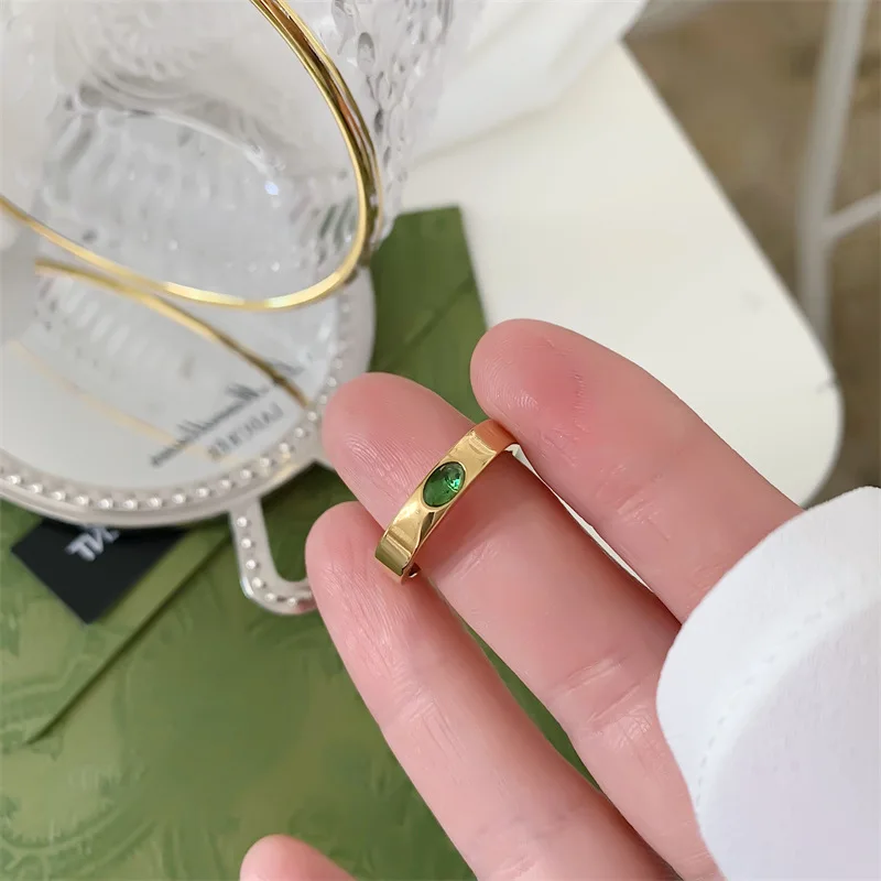 Dancy Fairy Wodoodporna stal nierdzewna Zielona cyrkonia Love Band Pierścionek 4MM Pierścionki do układania w stosy dla kobiet Biżuteria Prezent — zdjęcie 5
