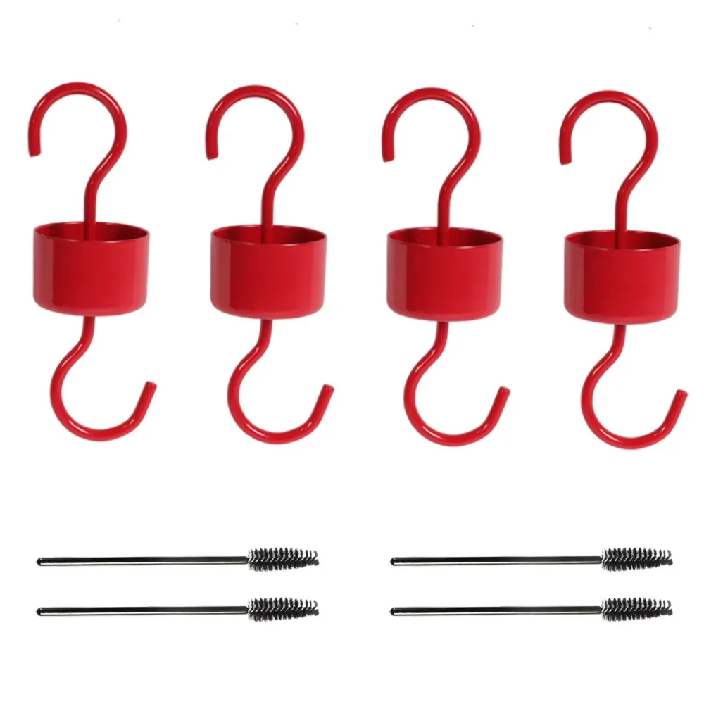 Metal Ant Fence, Used for Hummingbird Feeders, Red Hummingbird Feeder Anti Ant Device, 4 Hooks and 4 Brushes, 4-piece Set