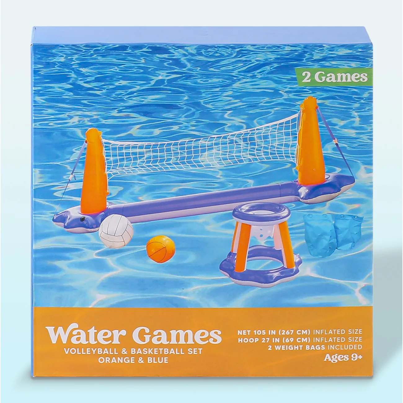 Aufblasbares Pool-Volleyball- und Basketball-Set – PVC-Wassersportspielzeug für Erwachsene, schwimmendes Netz und Korb, Poolspiele, Sommerspaß