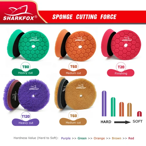 Imagen 2 del producto Sharkfox-Juego de almohadillas de pulido de lana para coche, esponja para pulir, encerado, DA/RO/GA, 5 ""(125mm)/6""(150mm), 5 uds.