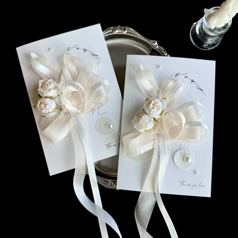 Wedding Diary Original * Handmade Vow Card [Warm Like Jade] Champagne Ribbon Wedding Vow Book
