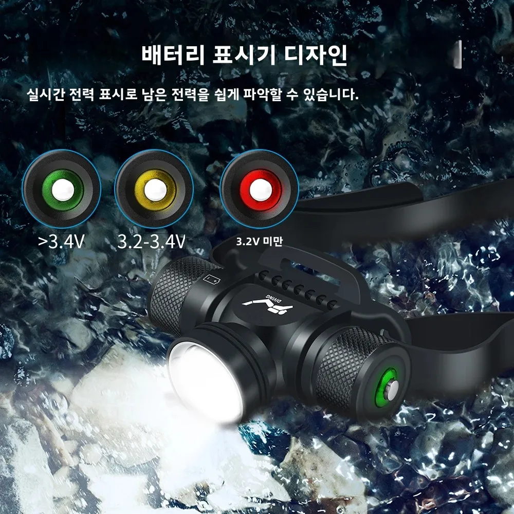BORUiT HP900 Scuba Diving LED Headlamp Powerful 800LM IPX8 Waterproof Headlight Underwater 60M Dive Head Torch