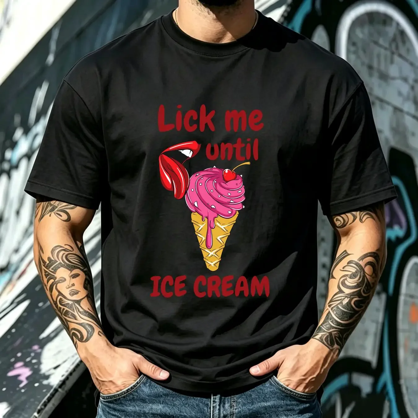 washed T Shirt Adult MALE FEMALE Funny Sexy Lick Me Until Ice Cream Joke Rude Humour long or short sleeves vintage Washed