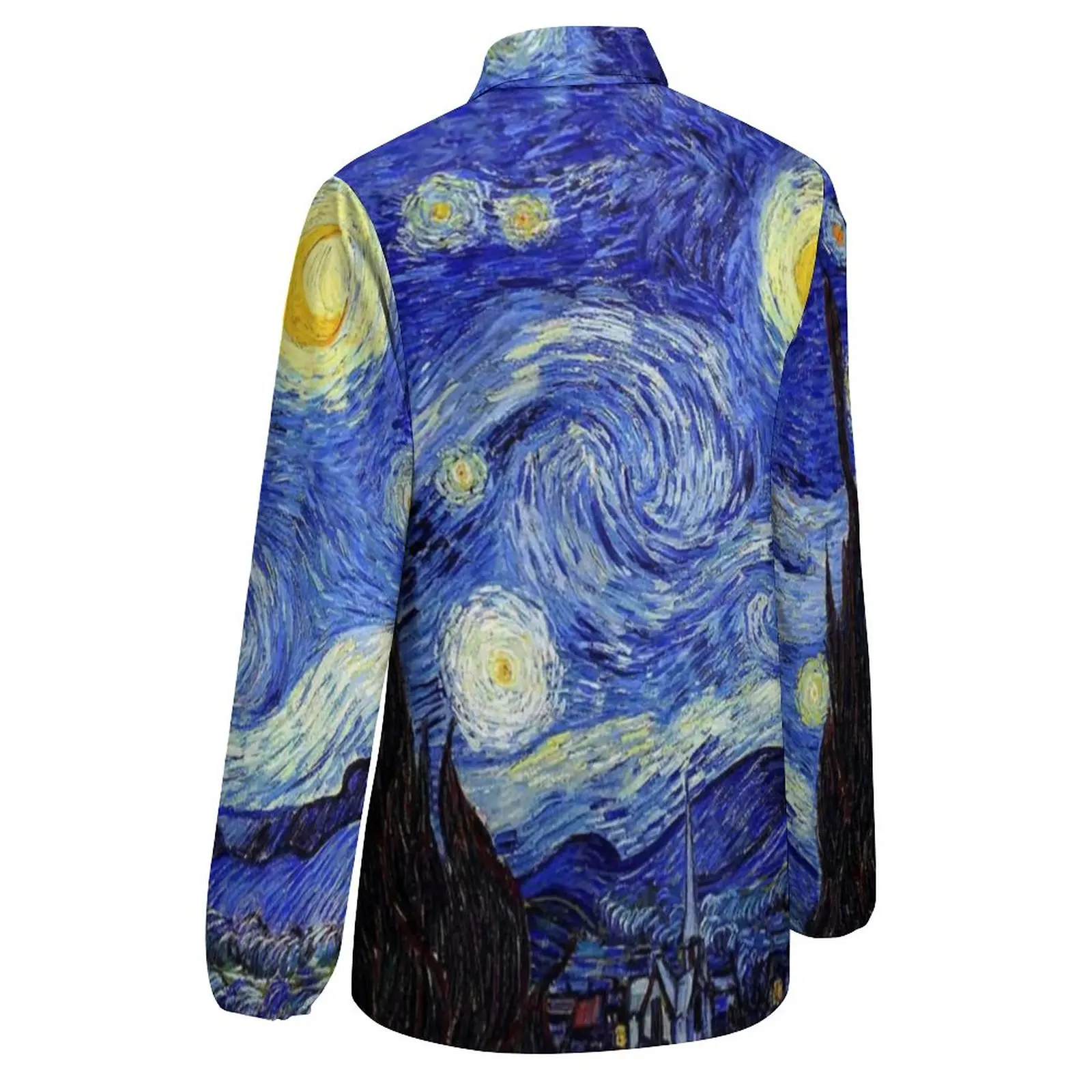 Van Gogh Inspired Loose Blouse Classic Starry Night Classic Oversized Blouses Women Long-Sleeve Office Shirt Autumn Custom Top