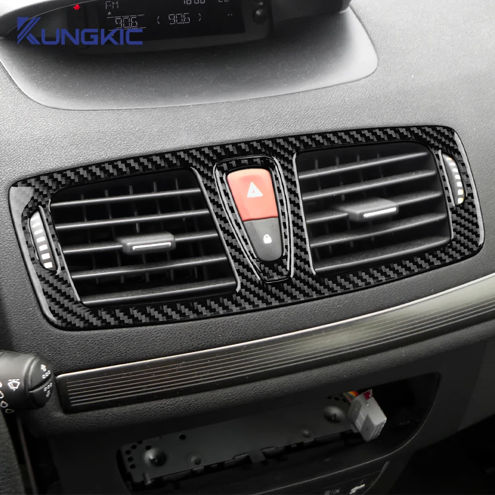 ملصق من ألياف الكربون الناعمة الحقيقية لرينو ميجان RS 2009 2010 2011 2012 2013 2014 2015 LHD RHD وحدة التحكم المركزية للسيارة منفذ الهواء