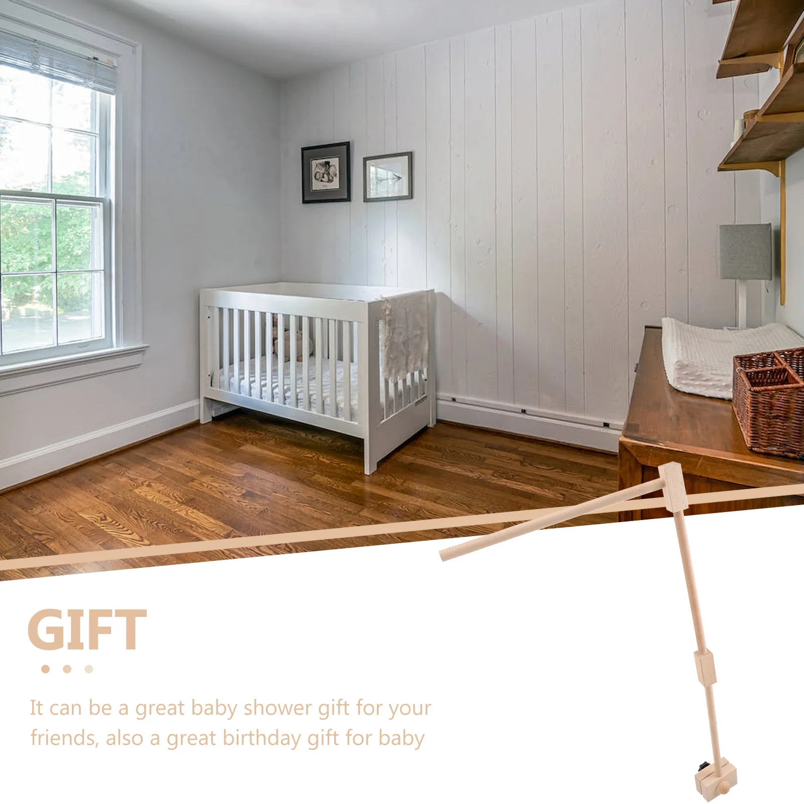 

Premium Crib Mobile Arm Baby Bed Bell Holder Durable Detachable Bracket Wooden Design Easy Install Calming Musical Toy Safe