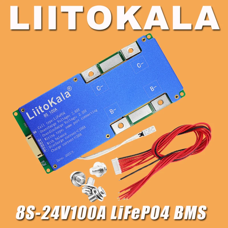 Liitokala บอร์ดชาร์จแบตเตอรี่ LiFePO4 8S-24V100A-BMS, อีควอไลเซอร์ป้องกันอุณหภูมิอีควอไลเซอร์สำหรับ escooter/ebike