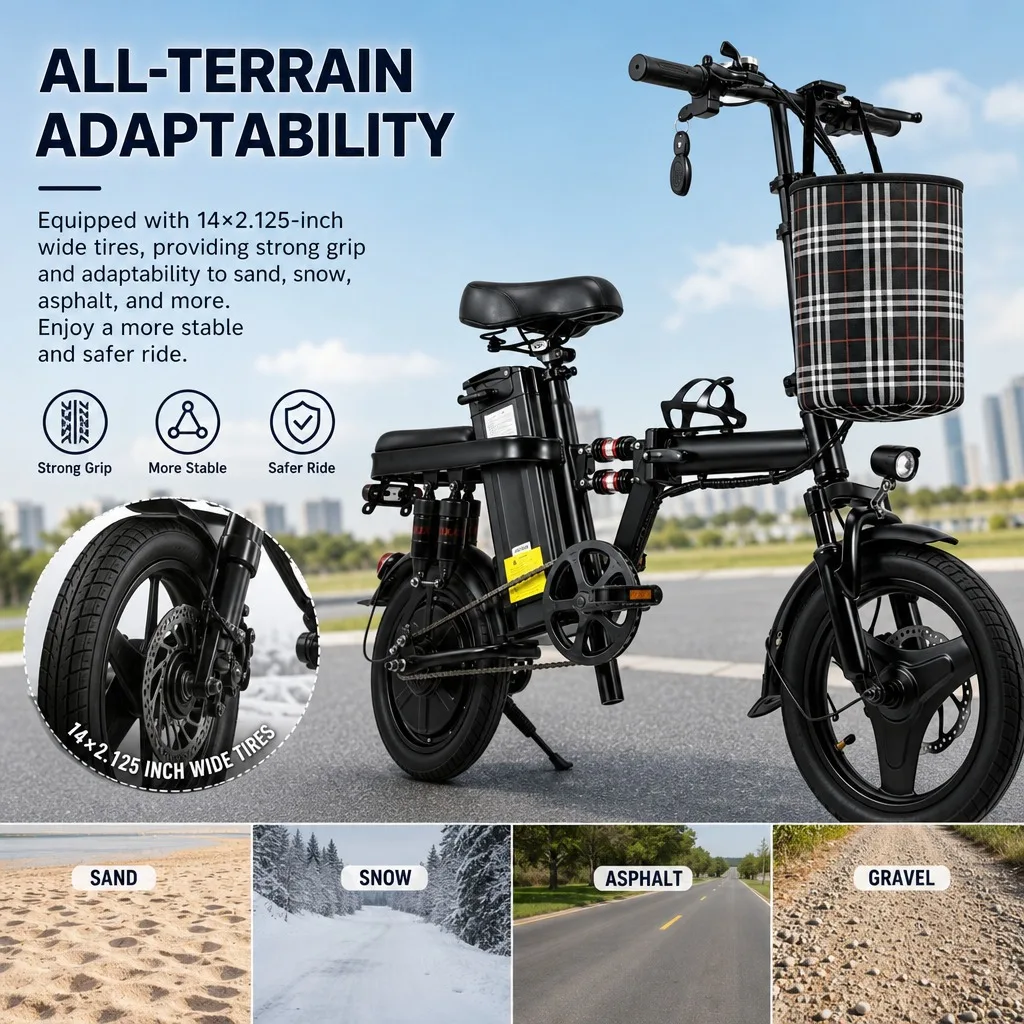 500W 48V 15Ah Foldable Electric Bicycle 14 Inch Tires 8 Shock Absorbers Adult E-Bike Long Range Commuter Folding Ebike image 7