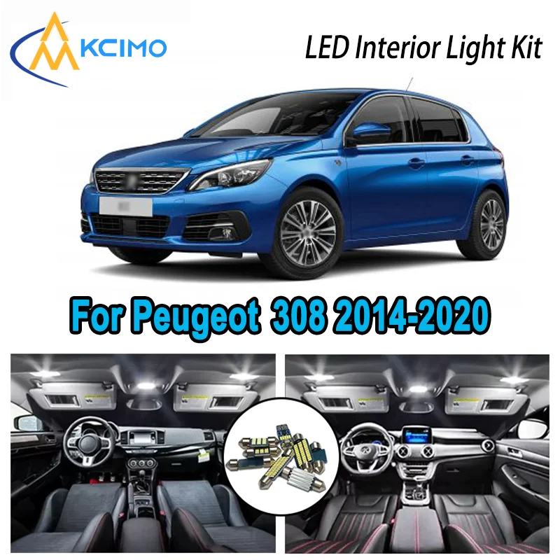 

For Peugeot 308 2014-2020 2015 2016 2017 2018 Premium Bright LED Interior Dome Map Trunk Light Kit Car Led Lamps Canbus No Error