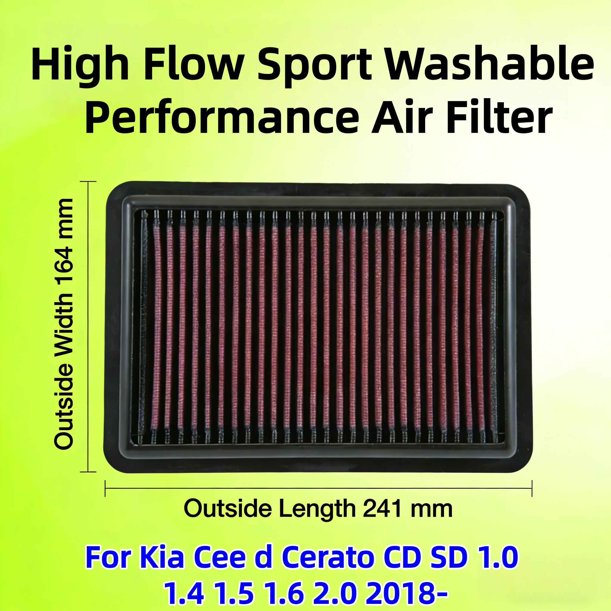 

Для Kia Cee'd Cerato CD SD 1.0 1.4 1.5 1.6 2.0 2018- Спортивный моющийся воздушный фильтр с высокой пропускной способностью, замена впускного фильтра