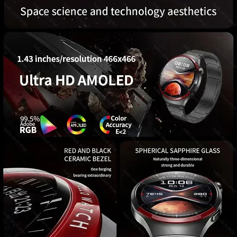 นาฬิกาอัจฉริยะสำหรับ Huawei 2024 Hello CLOCK AMOLED 4G ROM NFC เข็มทิศบลูทูธโทรศัพท์กีฬาสมาร์ทวอทช์ผู้ชายผู้หญิง PK 3 PLUS GT 4 Pro