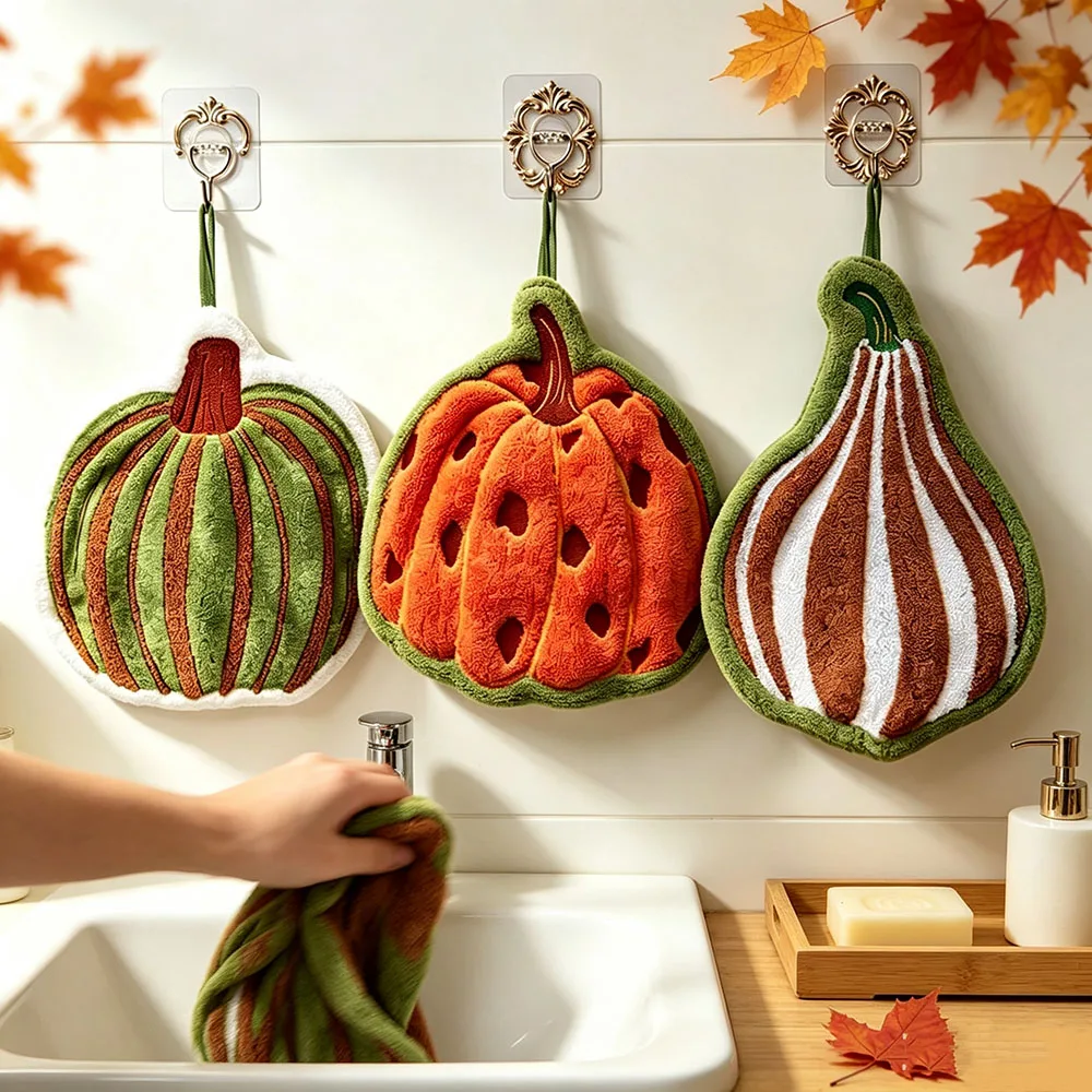 3pcs Pumpkin Hand Towel Bathroom Accessories Absorbent Hand Towels Kitchen Handkerchief Cute Pumpkin Halloween Decoraitons Towel
