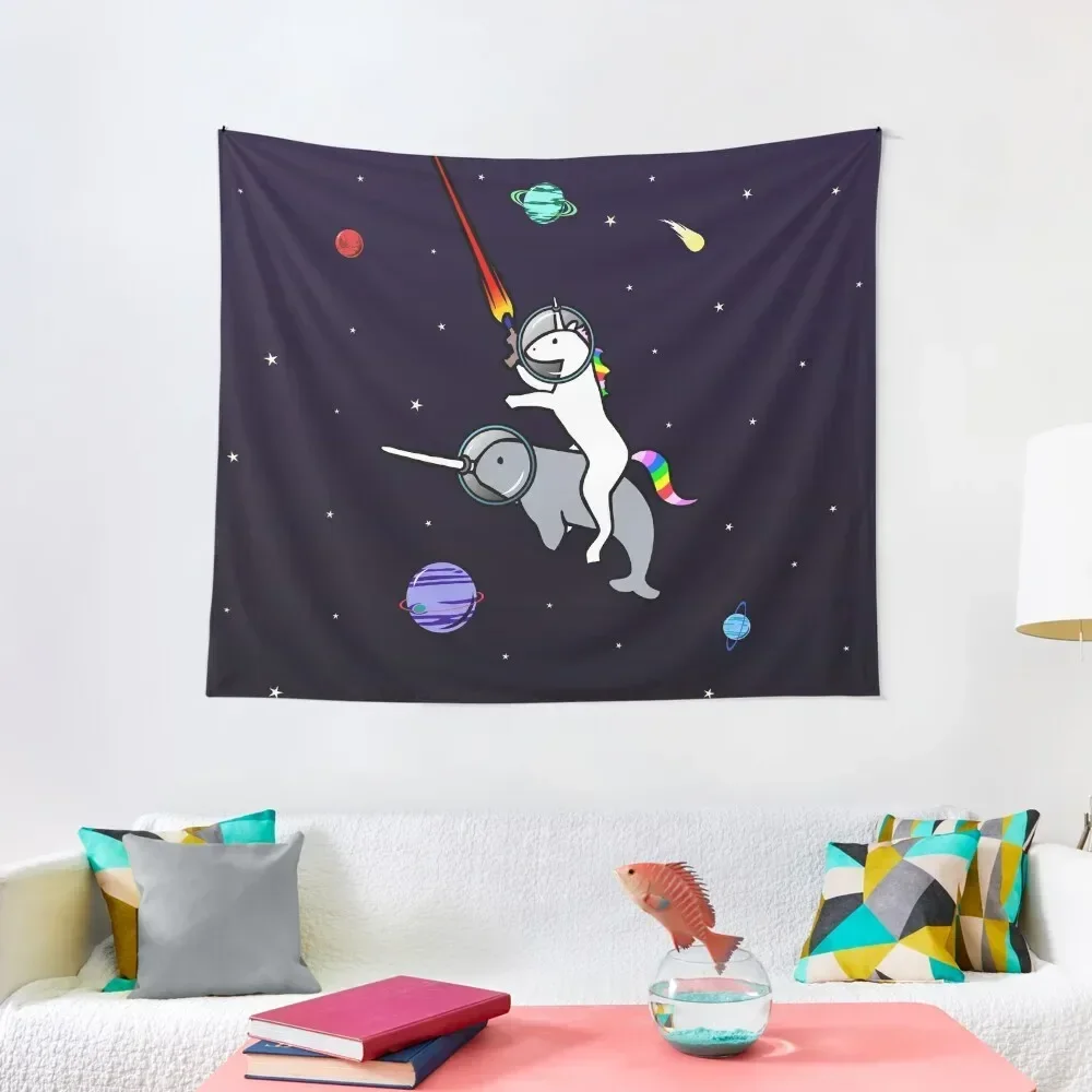 

Unicorn Riding Narwhal In Space Tapestry Decoration For Bedroom Custom Wall Decorations Tapestry