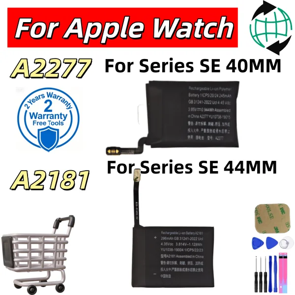 2026 New Replacement Battery A2277 A2181 For Apple Watch SE 1st Gen 40mm 44mm Smart Watch Built-in Lithium Repair Spare Parts