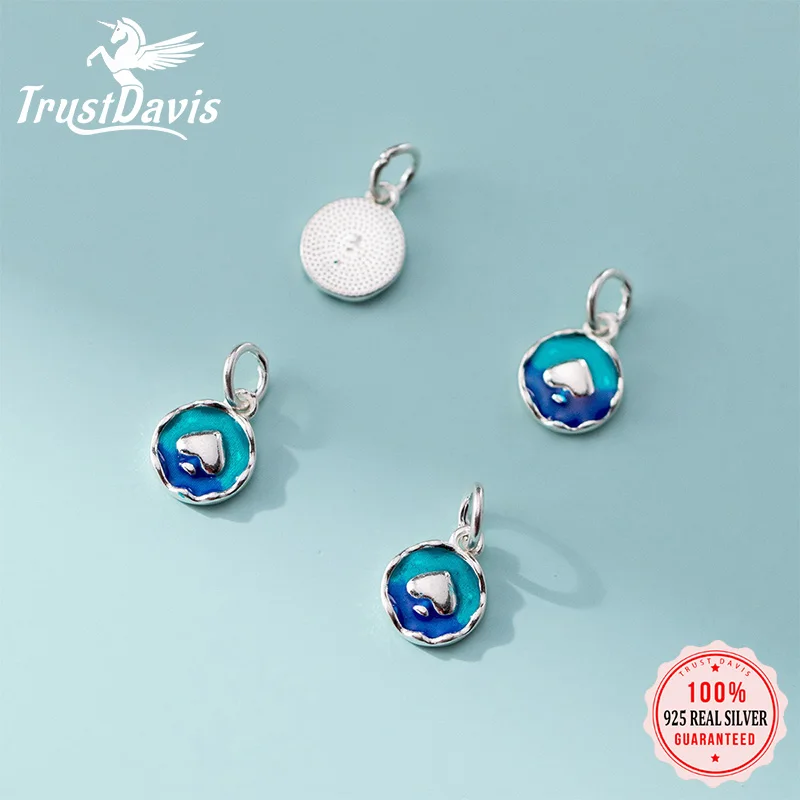 

TrustDavis Real 925 Sterling Silver Fashion Love Round Charm Pendant Handmade DIY Accessories Wholesale DZ1679
