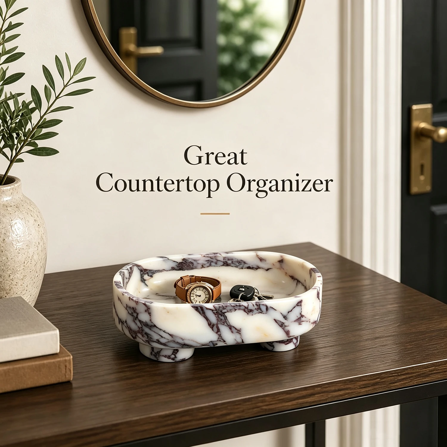 Calacatta Viola Marble Tray Oval Footed Vanity Tray Decorative Storage Tray for Bathroom Kitchen Countertop Home Table Decor
