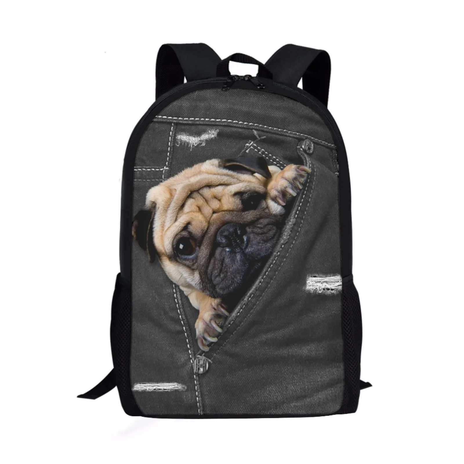 

Denim Cat Puppy Pug 3D Print School Bag Schoolbag for Junior Girls Boys Primary Kids Backpack Children Bookbag Mochila Escolar