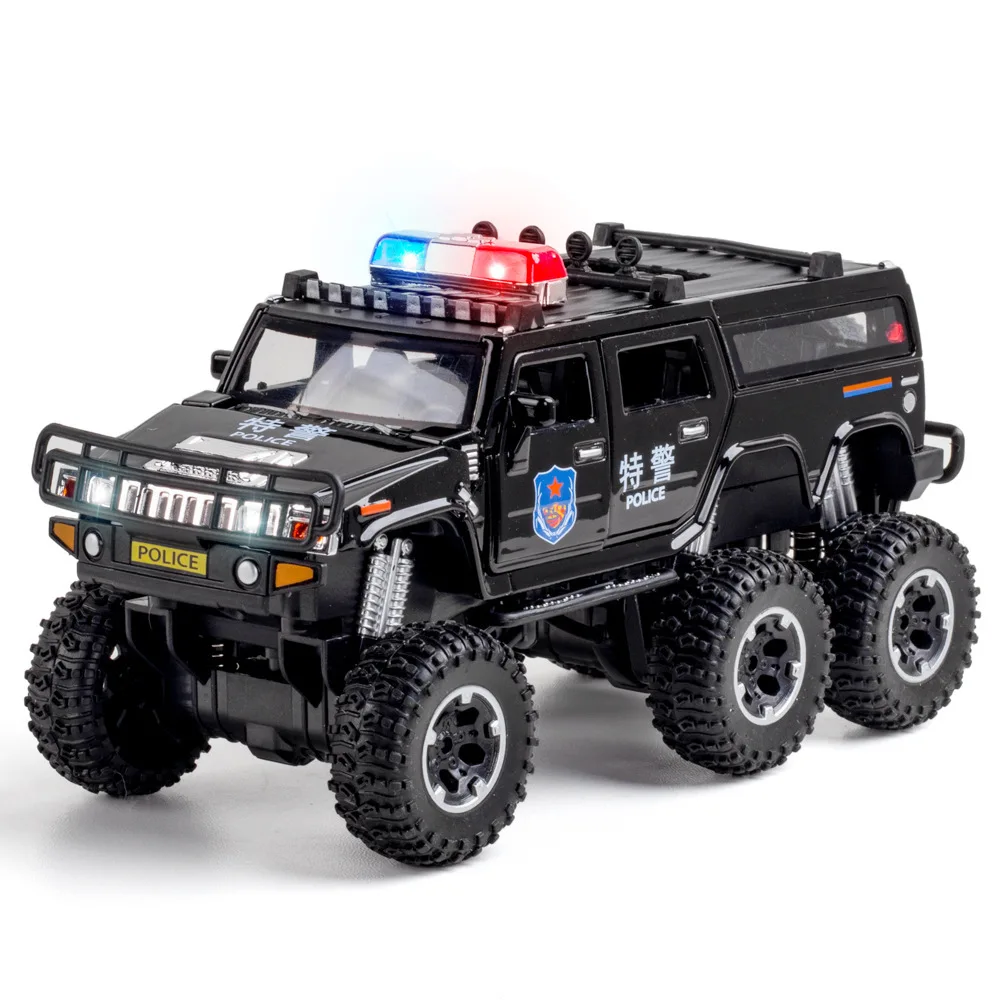 1:32 Hummer Police Car Alloy Car Model Diecasts Metal Toys Off-road Vehicles Simulation Sound Light Collectible Gifts A199