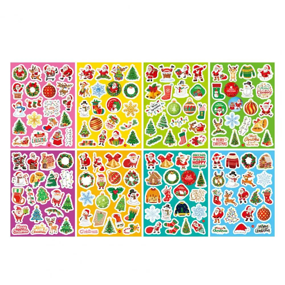 Christmas Gift Box Stickers Christmas Sticker Set 8 Sheets/160pcs of Waterproof Pvc Removable Decals for Phone Covers for Kids